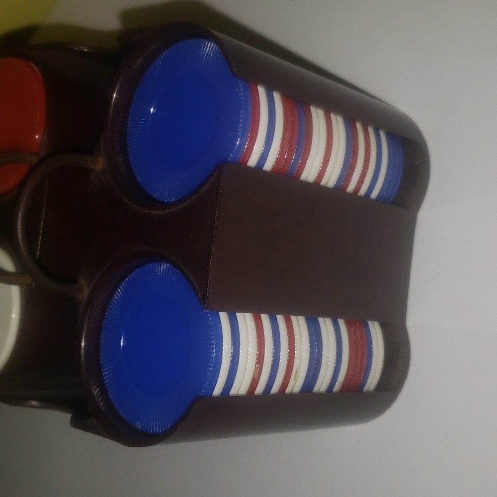 Poker chips with 4 holders tray colorful chips quantity 98 EUC